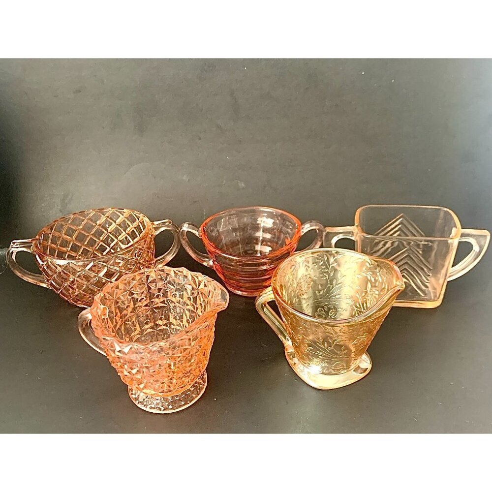 Mismatched Pink Depression Glass Cream & Sugar Collection